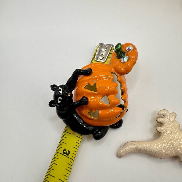 Kirks Folly Halloween Brooches Black Cat with Jack O Lantern & Ghost Festive - Picture 5 of 15